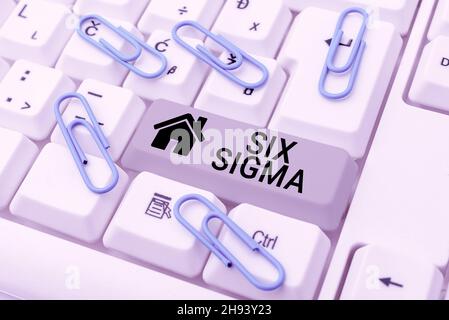 Testo che mostra l'ispirazione Six Sigma, Word scritto su un insieme di tecniche di gestione destinate a migliorare il processo aziendale Abstract Programmer digitando Antiv Foto Stock