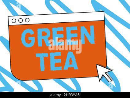 Testo che mostra l'ispirazione tè verde. Business vetrina tipo di tè che è fatto da Camellia sinensis foglie e gemme colorato Web Page Browsing Foto Stock