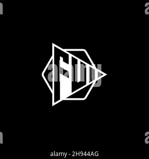 FU lettera del logo monogramma con triangolo di riproduzione a forma di bottone esagonale arrotondato. Logo monogramma circolare triangolare, lettera logo schermo triangolare. Illustrazione Vettoriale