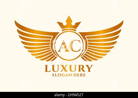 Luxury Royal Wing Letter AC crest Gold color Logo Vector, Victory logo, crest logo, wing logo, Vector logo . Illustrazione Vettoriale