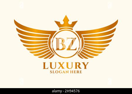 Luxury Royal Wing Letter BZ crest Gold color Logo Vector, Victory logo, crest logo, wing logo, Vector logo . Illustrazione Vettoriale