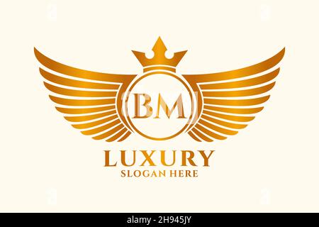 Luxury Royal Wing Letter BM crest colore Gold Logo Vector, Victory logo, crest logo, wing logo, Vector logo . Illustrazione Vettoriale