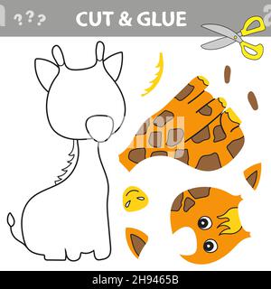 Taglia e colla - gioco semplice per i bambini. Gioco di carta didattica per bambini, Giraffe. Utilizzare forbici e colla per creare l'immagine. Illustrazione Vettoriale
