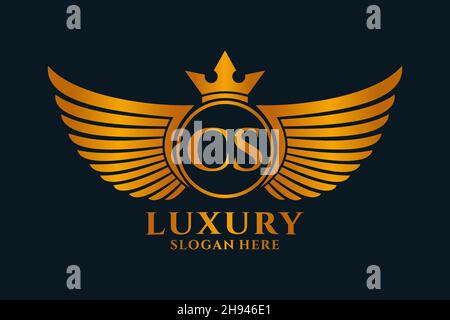 Luxury Royal Wing Letter CS crest Gold color Logo Vector, Victory logo, crest logo, wing logo, Vector logo . Illustrazione Vettoriale