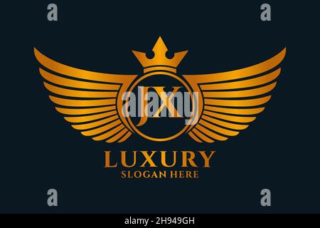 Luxury Royal Wing Letter JX crest Gold color Logo Vector, Victory logo, crest logo, wing logo, Vector logo . Illustrazione Vettoriale