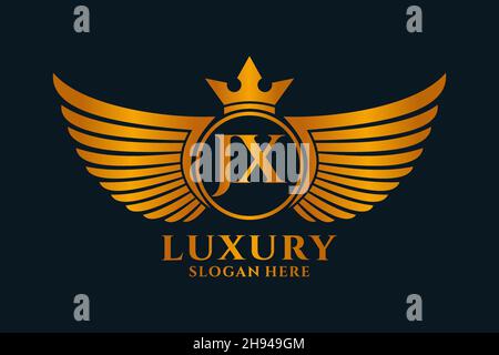 Luxury Royal Wing Letter JX crest Gold color Logo Vector, Victory logo, crest logo, wing logo, Vector logo . Illustrazione Vettoriale