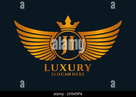 Luxury Royal Wing Letter JI crest Gold color Logo Vector, Victory logo, crest logo, wing logo, Vector logo . Illustrazione Vettoriale