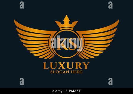 Luxury Royal Wing Letter KS crest Gold color Logo Vector, Victory logo, crest logo, wing logo, Vector logo . Illustrazione Vettoriale