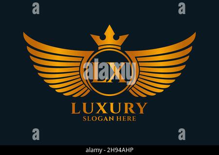 Luxury Royal Wing Letter LX crest Gold color Logo Vector, Victory logo, crest logo, wing logo, Vector logo . Illustrazione Vettoriale