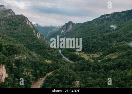 Tara River, vista dal ponte, nord Montenegro. Canyon del fiume Tara, canyon più profondo d'Europa, secondo al mondo. Stato del Montenegro Foto Stock