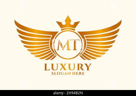 Luxury Royal Wing Letter MT crest Gold color Logo Vector, Victory logo, crest logo, wing logo, Vector logo . Illustrazione Vettoriale