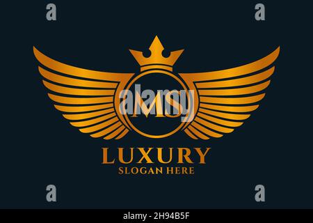 Luxury Royal Wing Letter MS crest Gold color Logo Vector, Victory logo, crest logo, wing logo, Vector logo . Illustrazione Vettoriale