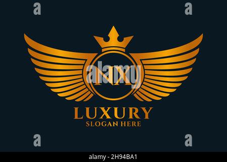 Luxury Royal Wing Letter NX crest Gold color Logo Vector, Victory logo, crest logo, wing logo, Vector logo . Illustrazione Vettoriale