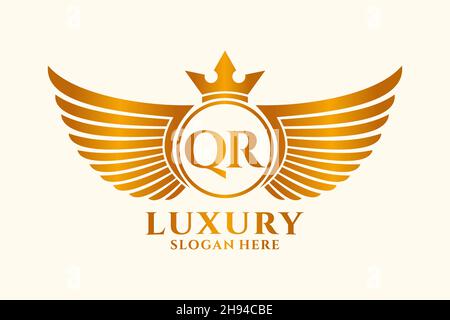 Luxury Royal Wing Letter QR crest Gold color Logo vector, Victory logo, crest logo, wing logo, Vector logo . Illustrazione Vettoriale