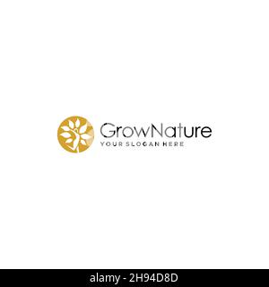 GrowNature Plants minimalista lascia il logo design Illustrazione Vettoriale