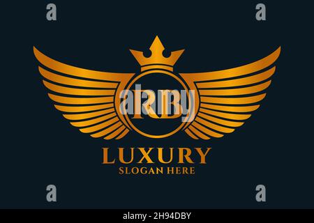 Luxury Royal Wing Letter RB Crest Gold color Logo Vector, Victory logo, crest logo, wing logo, Vector logo . Illustrazione Vettoriale