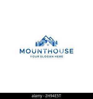 Minimal MOUNTHOUSE peak home tree Logo design Illustrazione Vettoriale