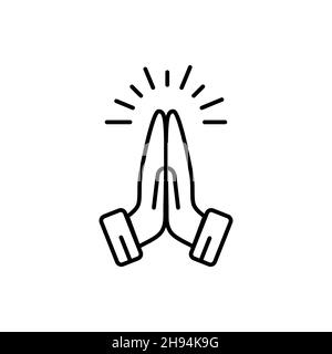 Contorno mani vettoriali piegate in preghiera icona isolata su sfondo bianco. esp Illustrazione Vettoriale