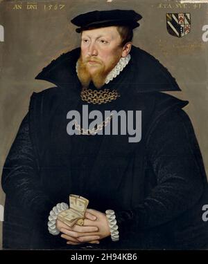 Ritratto di Richard Harford di Bosbury (d. 1578), mezza lunghezza, 41 anni, 85.1 x 70.5 cm. Autore: Scuola: Inglese. Foto Stock