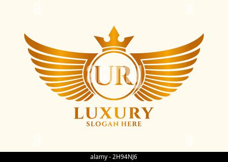 Luxury Royal Wing Letter UR crest Gold color Logo Vector, Victory logo, crest logo, wing logo, Vector logo . Illustrazione Vettoriale