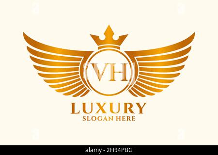 Luxury Royal Wing Letter VH crest Gold color Logo Vector, Victory logo, crest logo, wing logo, Vector logo . Illustrazione Vettoriale