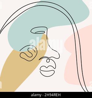 Il volto con forme astratte nello stile dell'arte lineare è isolato. Illustrazione Vettoriale