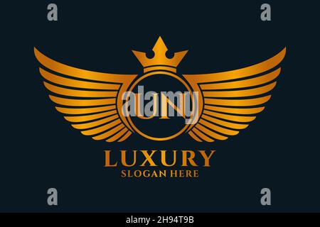 Luxury Royal Wing Letter un crest colore Gold Logo vector, Victory logo, crest logo, wing logo, Vector logo . Illustrazione Vettoriale