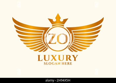 Elegante ala reale lettera ZO crest colore oro Logo vettoriale, logo Victory, logo crest, logo wing, logo vettoriale. Illustrazione Vettoriale