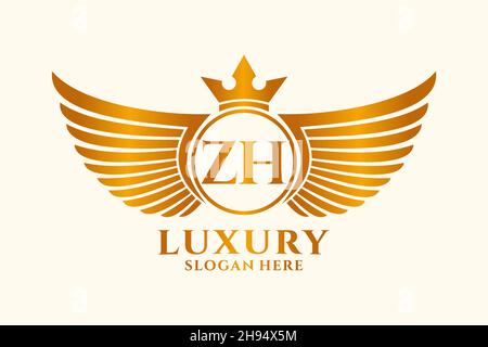 Luxury Royal Wing Letter ZH crest Gold color Logo Vector, Victory logo, crest logo, wing logo, Vector logo . Illustrazione Vettoriale