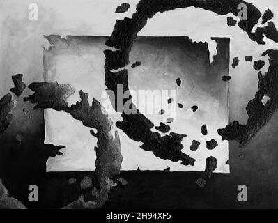 Pittura di forme astratte su tela in bianco e nero Foto Stock