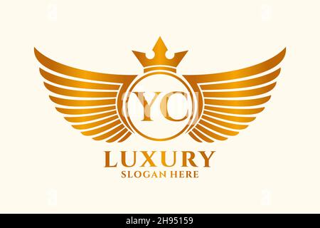Luxury Royal Wing Letter YC crest Gold color Logo Vector, Victory logo, crest logo, wing logo, Vector logo . Illustrazione Vettoriale