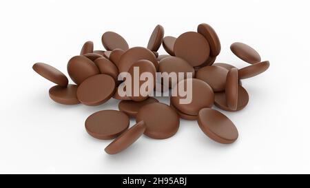 illustrazione in 3d di deliziose patatine al cioccolato al latte che volano su sfondo bianco Foto Stock