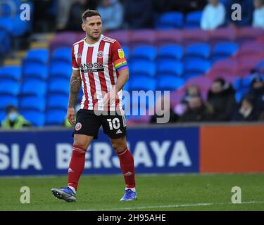 Cardiff, Regno Unito. 4 dicembre 2021. Billy Sharp #10 di Sheffield United durante la partita a Cardiff, Regno Unito, il 12/4/2021. (Foto di Mike Jones/News Images/Sipa USA) Credit: Sipa USA/Alamy Live News Foto Stock