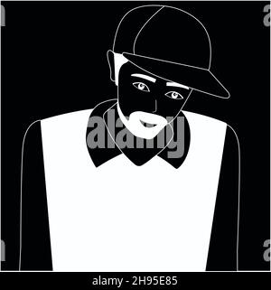 Disegno a mano in bianco e nero. Ragazzo in un cappello, un uomo con una barba. Illustrazione Vettoriale