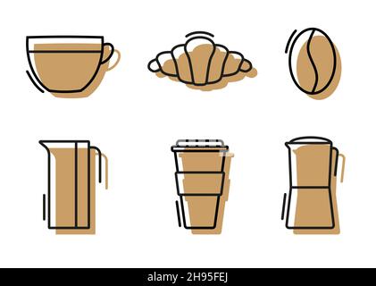 icona del caffè imposta l'icona del vettore line art su sfondo bianco eps Illustrazione Vettoriale