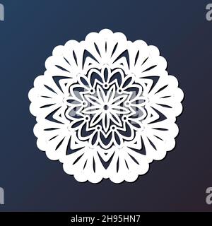Modello taglio laser mandala da carta, legno compensato, ferro CNC silhouette ornamento. esp Illustrazione Vettoriale