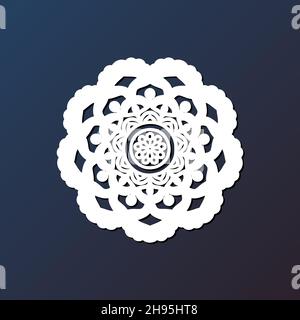 Modello taglio laser mandala da carta, legno compensato, ferro CNC silhouette ornamento. esp Illustrazione Vettoriale