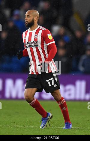 Cardiff, Regno Unito. 4 dicembre 2021. David McGoldrick #17 di Sheffield United durante la partita a Cardiff, Regno Unito, il 12/4/2021. (Foto di Mike Jones/News Images/Sipa USA) Credit: Sipa USA/Alamy Live News Foto Stock