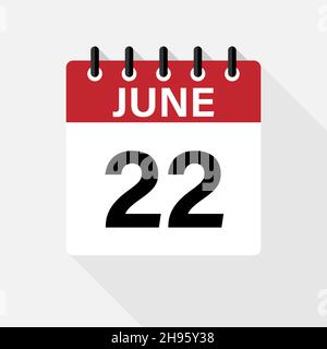 Icona Calendario di giugno. Icona del calendario con ombra. Stile piatto. Data, giorno e mese. Illustrazione Vettoriale
