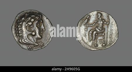 Tetradrachm (Coin) raffigurante Alessandro il Grande indossando la testa del Leone Nemeo come un casco, 336-323 a.C. Foto Stock