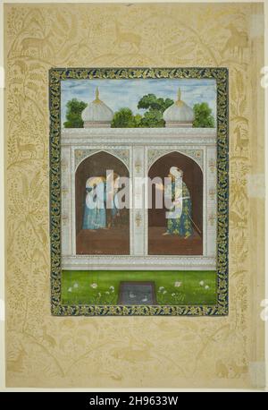 Album Page con due Sheikh, la dinastia Safavid (1501-1722) e l'impero Mughal (1526-1857), XVI/XVII secolo. Foto Stock
