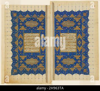 Doppio titolo pagina di una copia dello Shahnama di Firdausi, dinastia Safavid (1501-1722), XVI secolo, c.1550. Foto Stock