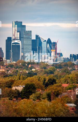 24 ottobre 2021, Londra, Regno Unito: I raschiatori di cielo della città di Londra Foto Stock