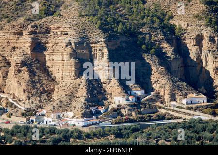 Cárcavas de Marchal (Spagna), monumento naturale dell'Andalusia: Le case delle grotte sono abitazioni scavate ai piedi delle colline dei badlands Foto Stock