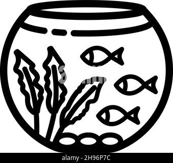 Icona Acquario lineare. Illustrazione del pesciotole a linea piatta. Peschicoltura. Serbatoio di pesce. Simbolo del contorno. Disegno vettoriale isolato. Illustrazione Vettoriale