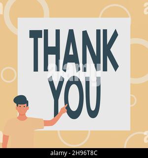 Didascalia di testo che presenta Grazie. Concetto di Internet riproducendo su qualcosa di buono o saluti con senso soddisfatto Gentleman disegno in piedi puntamento Foto Stock