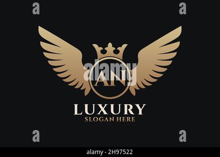 Luxury Royal Wing Letter AN crest Gold color Logo vector, Victory logo, crest logo, wing logo, Vector logo . Illustrazione Vettoriale