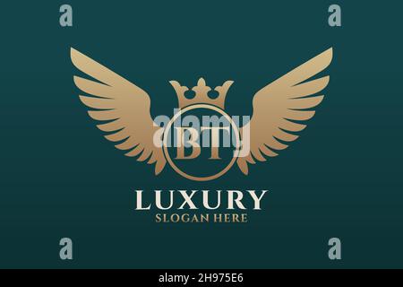 Luxury Royal Wing Letter BT crest Gold color Logo vector, Victory logo, crest logo, wing logo, Vector logo . Illustrazione Vettoriale