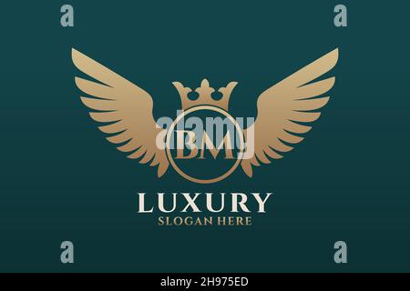 Luxury Royal Wing Letter BM crest colore Gold Logo Vector, Victory logo, crest logo, wing logo, Vector logo . Illustrazione Vettoriale