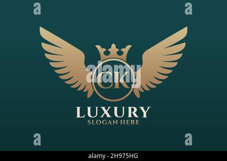 Luxury Royal Wing Letter CK crest Gold color Logo Vector, Victory logo, crest logo, wing logo, Vector logo . Illustrazione Vettoriale